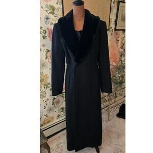 Vintage Ann Taylor Wool Blend Long Black Coat Size 6